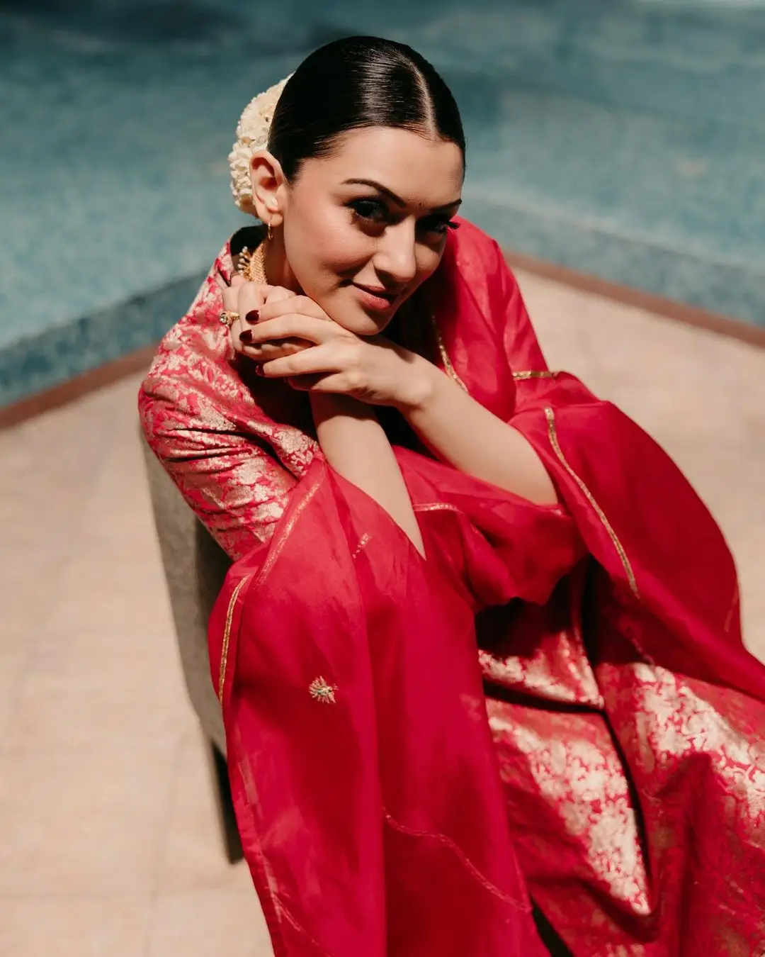 Hansika Motwani Images in Indian Traditional Red Dress